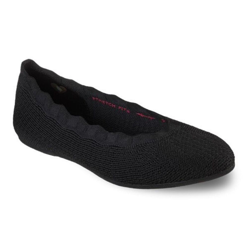 Skechers Cleo 2.0 Love Spell Women Knit Black Flats Scalloped Round Toe Size 7.5